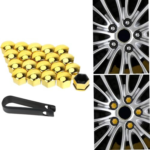 HENAC 20 stück Auto Radschraubenkappen füR Volkswagen VW Beetle Phaeton Magotan Touareg Passat Polo, Radmuttern Staubschutz Kappen ZubehöR Radbolzen Schutz Cover Diebstahlschutz,A/Yellow-21mm