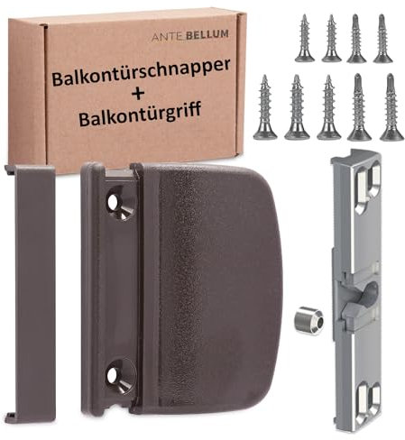 Maniglia per porta del balcone e porta del balcone, set con maniglia per porta esterna e chiudiporta del balcone, viti incluse - Ante bellum (RAL 8019)