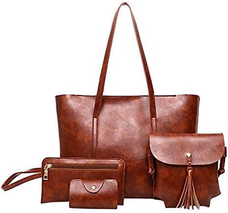 Herren Jogginghose Kurz Mit Taschen Casual Damen Handtasche 4-teiliges Set Umhängetasche Handtasche Tote Halter Shopper Geldbörse Taschen Zwei Taschen Rucksack Damen (Brown, One Size)
