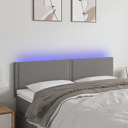 LAPOOH Tête de lit à LED Gris foncé 144x5x78/88 cm Tissu,Armoire De Tête De Lit,Tête De Lit pour Adulte,Meuble De Chambre À Coucher