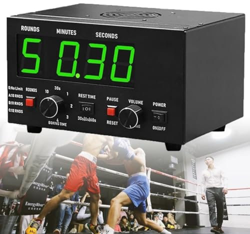 Minuteur d'intervalle de boxe professionnel, minuterie d'intervalle de gymnastique avec affichage LED, temps d'entraînement sélectionnable et répétitions de cycle, son réglable, minuterie de tableau d