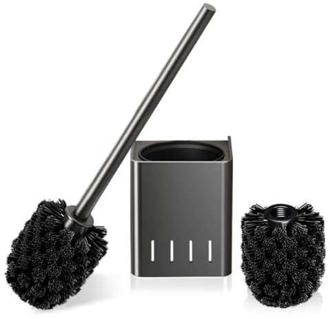 METODIM Toilet Brush and Holder, Bathroom Toilet Brushes Set with 2 Replaceable Brush Head, Toilet Bowl Brushes, Toilet Deep Cleaner Brush with Flexible Bristles, Quick Drying, Anti-drip