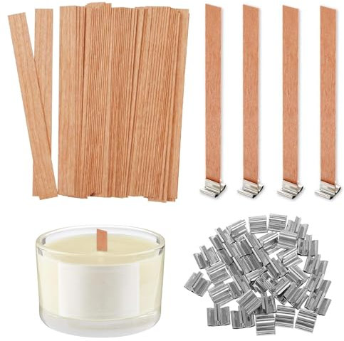 25 Set 13cm DIY Handmade Natural Smokeless Wood Candle Wicks with Iron Stand Sustainer for Bedroom and Living Room Candle Making Craft