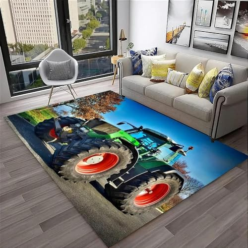 YOUSHIHUI Grüner Traktor Straße Auto Muster Teppich Wohnzimmer Matratze Boden Spiel Balkon Esszimmer Matte Teppich Schlafzimmer Küche