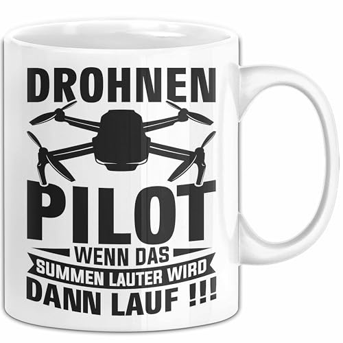 Trendation Keramik Tasse, 325 Milliliter, Weiß, Quatrocopter Rc Drohne Geschenk-Idee, Wenn Das Summen Lauter Wird