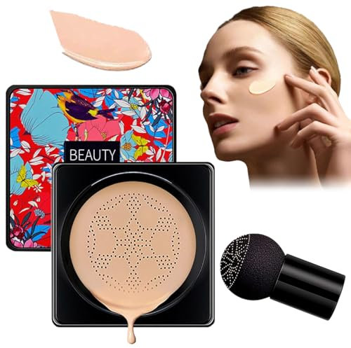 Pilzkopf Luftkissen CC Creme, CC Cream Air Cushion Foundation, Mushroom Head Air Cushion CC Cream, für Gesicht und Hals, BB Creme Feuchtigkeitsspendende Aufhellende Gleichmäßiger Hautton, Natürlich