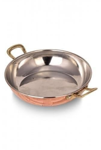 Çelebi Copper Saute Pan, 16 cm, Silver Plated, Red Handle