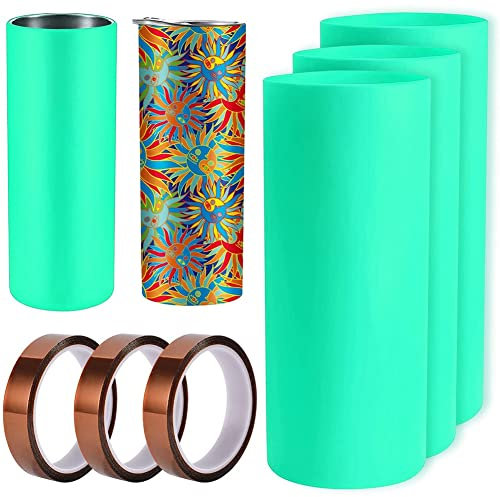 Jemcgrl Juego de 3 Vasos de SublimacióN, Mangas de Bandas de Silicona para Tazas en Rectas Delgadas de 20 Onzas con Cintas de Transferencia, MáQuina de Prensa