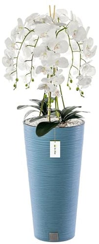 botle Künstliche Orchidee Kaskaden Blumenstrauß Weiß im Topf Blau H 110 cm Heimbüro Dekoration, Kunstpflanze Orchidee, Kunstblume, Künstliche Orchidee im Topf