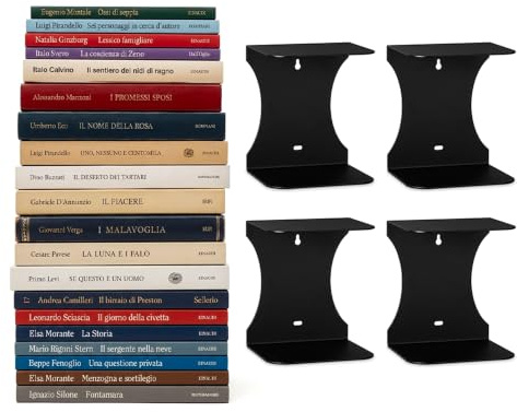 Flo.mar Mensole Invisibili da Parete per Libri Nero 20 cm Set 4 Pezzi
