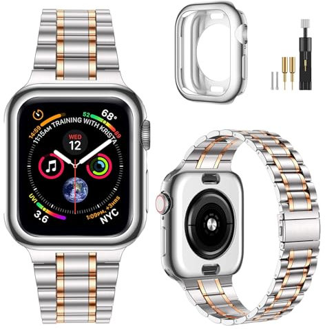 MioHHR Kompatibel mit Apple Watch Armband Series 11/10 42mm,Massives Edelstahl-Metallarmband für iWatch Series 11/10（Silber/Roségold）