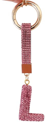 ZVRSUA Porte Clef Lettres pour Femmes et Filles, Porte-Clés Rose, Accessoires Brillants pour Clés/Clés de Voiture/Sacs à Dos et Sacs à Main, Cadeaux pour Femmes (L)