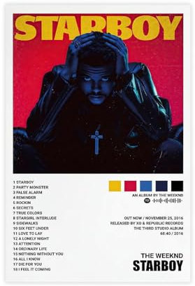 doegka The Weeknd - Starboy Album Cover0 Leinwandposter, Wandkunst, Dekordruck, Bild Gemälde für Wohnzimmer, Schlafzimmer, Dekoration, 30 x 45 cm