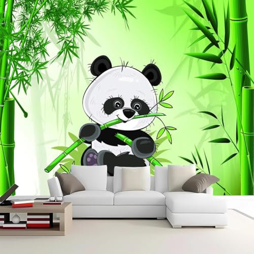 YarnAdventures animaux de dessin animé 3D Papier Peint Panoramique Soie,Panda mignon mangeant du bambou,Papier Peint Pour Salon Chambre Enfant Chambre Décoration Murale Moderne Poster Photo,430x300cm