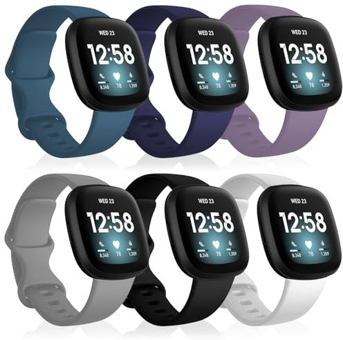 6 Stück Ersatzarmband Kompatibel für Versa 3/Versa 4/Sense/Sense 2 - Weiches Silikon Sport Ersatzarmband Armband für Damen und Herren(6 Farben)