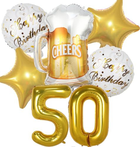 Luftballon 50. Geburtstag Mann Frau, 50 Geburtstag Deko Gold, Geburtstagsdeko 50 jahre Frauen, Ballon Bierflasche Deko zum Geburtstag Mann, Helium Ballons Bier Deko 50. Geburtstag Frau Männer