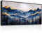 hyidecorart Blaue Goldene Berge Leinwand Bild mit Rahmen Schwarz, 60x120 cm XXL Wandbilder Wohnzimmer Modern Bilder, Landschaft Wanddeko Aesthetic Schlafzimmer Badezimmer Kunst Büro Zimmer Esszimmer