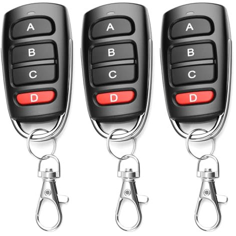 3 Piezas Mandos Garaje Universales 433Mhz, Mando a Distancia Puerta Garaje Codigo Fijo Duplicador, Mando Garaje Inalámbrico Automático Control Remoto Garage Gate Openers Reemplazo, Batería Incluida