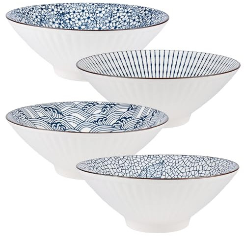 Henrrida Lot de 4 bols à ramen en céramique de 1 077,3 g, bols à pâtes asiatiques, bols à pâtes empilables