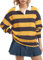 FENXIXIONE Women Long Sleeve Striped Polo Shirt Oversized Collar Y2k Pullover T Shirt Casual Loose Streetwear Rugby Sweatshirt (Yellow,XL)