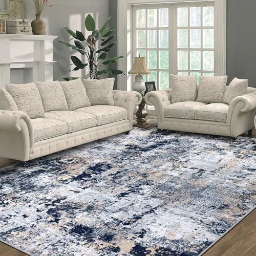 Capslpad Blau Abstraktes Teppich Wohnzimmer 160x230cm rutschfest Kurzflor Kunstwolle Schlafzimmer Teppich Waschbar Minimalistisch Bettvorleger Teppiche für Wohnzimmer Schlafzimmer Büro Bereich