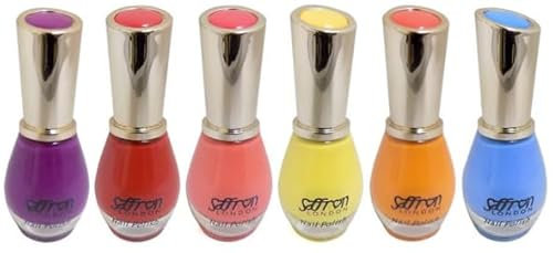 6 x 13ml Bottles Saffron Cream Shades Nail Polish Varnish Purple Red Pink Lemon Orange and Blue