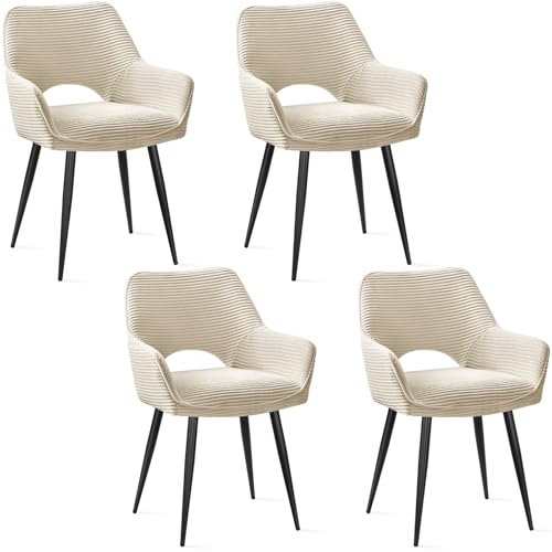 JIJIAN 4er Set Esszimmerstuhl mit Armlehne, Küchenstuhl, Moderner Polsterstuhl mit Stoffrückenlehne für Küche, Esszimmer, Schlafzimmer, Beige