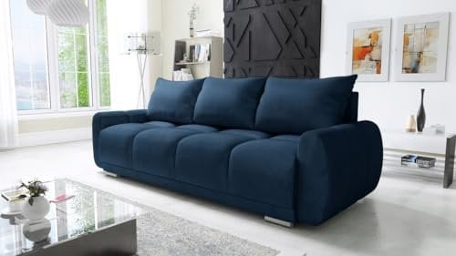 Easy4You Premium 3 Sitzer Honey Schlafsofa 234 cm Blau Monolith – Modernes Samtsofa mit Schlaffunktion, 150x200 cm Liegefläche, geräumiger Bettkasten, Federkernpolsterung, DL-Mechanismus