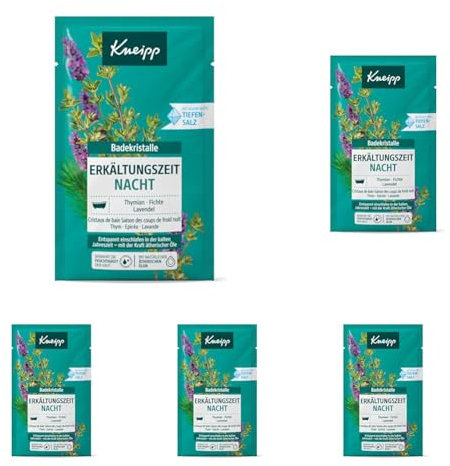Kneipp Badekristalle Erkältungszeit Nacht - naturreines Badesalz der Saline Luisenhall mit ätherischen Ölen aus Lavendel, Thymian & Fichte - entspannt einschlafen in kalten Jahreszeiten - 60g