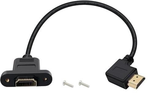 HuaLiSiJi HDMI Panel Mount Extension Cable 4K 60Hz High Speed 90 Degree HDMI Cable Male to Female for Blu Ray Players, HDTV, Xbox360, 3D TV (Right Bend, 0.5 m)