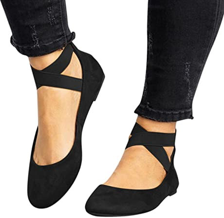 Riemchen Ballerinas,Balerinaschuhe Damen Schuhe Flache Bequeme Freizeit Pumps Schuhe Orthopädische Sommer Passform Weich und Bequem Weiches Loafer Leichte Elegant Ballerinas Schlupfschuhe Schwarz 40