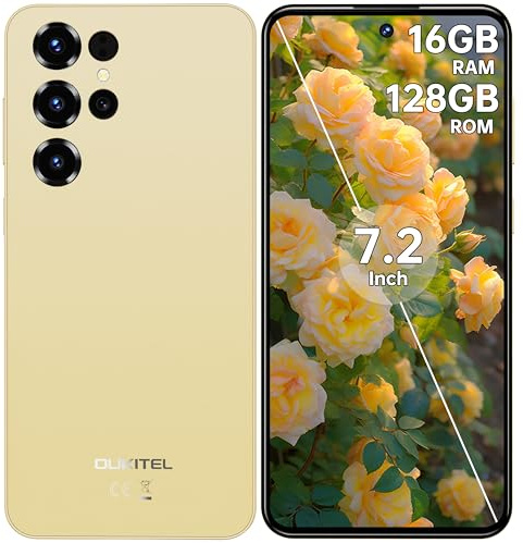 OUKITEL C68 Handy Ohne Vertrag - Android 15 Smartphone Günstig 16GB+128GB /1TB, 7,2 Zoll Display Smartphone Ohne Vertrag 6000mAh Akku, 64MP+8MP, Dual SIM Face ID/Fingerabdruck/OTG/GPS, Gold