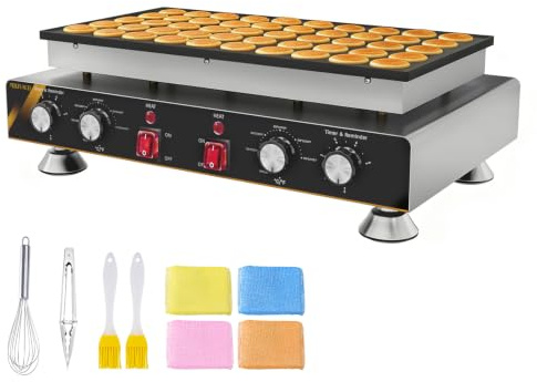 MOOTACO 50 Hole Pancake Maker,Mini Electric Pancake Pan,0-60mins Timer | 1800W Nonstick Dutch Pancake Pan Eggs Crepe Pan,50-300℃ Temperature Control for Commercial & Home Use