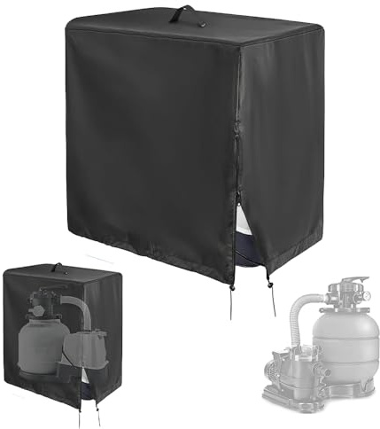 SKIKHN Cubierta para Bomba de Piscina, 55x50x62 cm Cubierta Impermeable para Bomba, Impermeable Cubierta de Bomba de Piscina, para Bombas y Filtros de Arena (Negro)