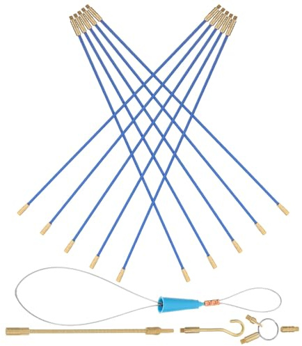 Ciieeo Kit de Tirage de Câbles 33 Cm, 10 Pièces, Aiguilles de Tirage en Fibre de Verre Tube Transparent en Cuivre, Accessoires Électriques pour Passage de Câbles Muraux, Outils
