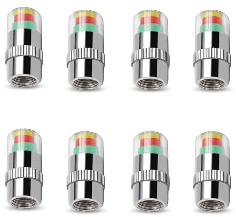 8PCS Tyre Pressure Monitoring Valve Caps, 3 Colour Tyre Pressure Alert Caps, Copper Core Construction for Cars Motorcycles Bikes
