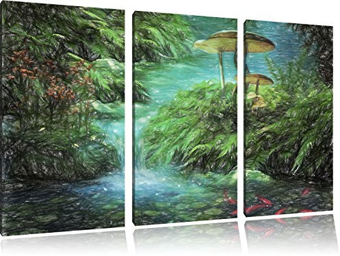 Pixxprint magischer Märchenwald, Leinwandbild 3 Teilig, Gesamtmaß: 120x80cm, Wandbild, Dekoration, fertig gespannt, Kein Poster