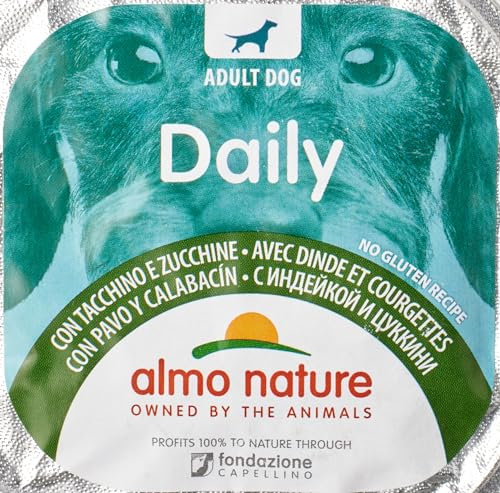 Almo Nature Daily Nassfutter für Erwachsene Hunde mit Truthahn und Zucchini - Aluschale 100 g.