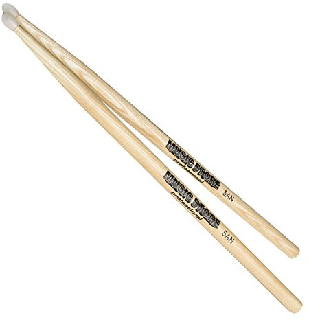 MUSIC STORE 5AN Hickory Drumsticks, Nylon Tip, Langlebige 5A Holzstöcke, 405mm Länge, 15mm Durchmesser, Ideal für Professionelles Trommeln, 30 Tage Geld-zurück-Garantie