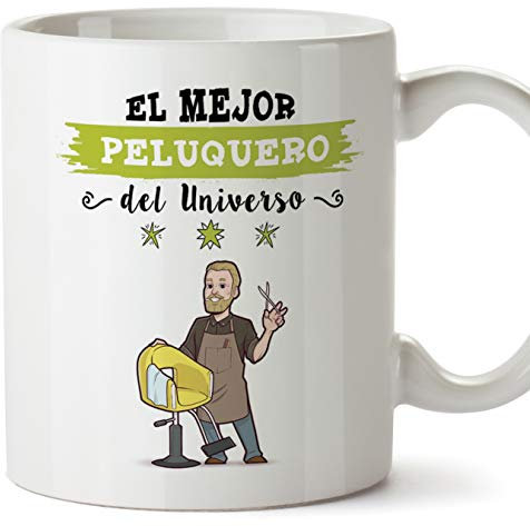 MUGFFINS Peluquero Tazas Originales de café y Desayuno para Regalar a Trabajadores Profesionales - Esta Taza Pertenece al Mejor Peluquero del Universo - Cerámica 350 ml