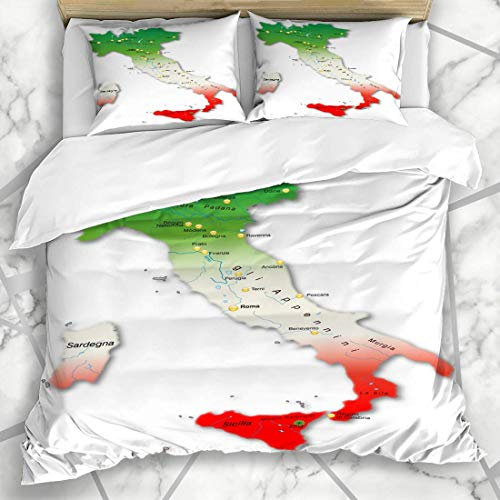 ZOANEN Bettwäsche - Bettwäscheset Landkarte Italien Farben Grenze Sizilien Europa Geografie Information Italian Design Travel Mikrofaser weich dreiteilig Mit 2 Kissenbezügen 135 * 200