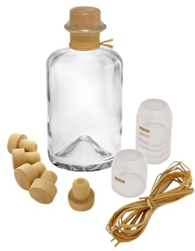 Geniess-Bar! 27 Glasflaschen klein 350 ml leer zum Befüllen Apothekerflaschen mit Korken, Bast und Kapseln zum Versiegeln