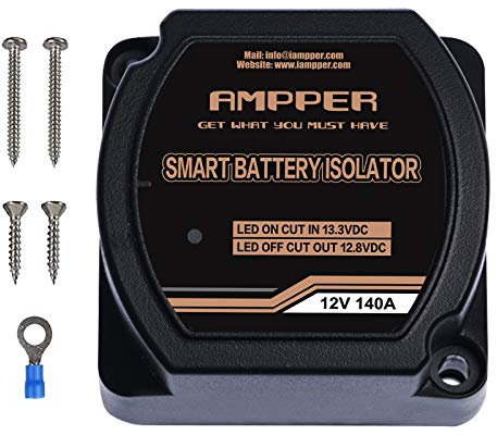 Ampper Isolateur de Batterie Double 12V 140Amp, Relais Sensible à la Tension (VSR) Isolateur de Batterie Intelligent pour Voiture, véhicule, VR, ATV, UTV et Bateau