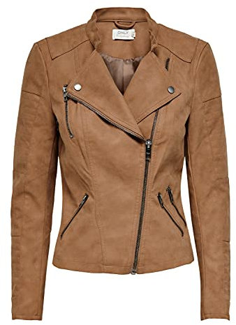 ONLY Onlava Faux Leather Biker OTW Noos Blouson Femme, Toasted Coconut, 36
