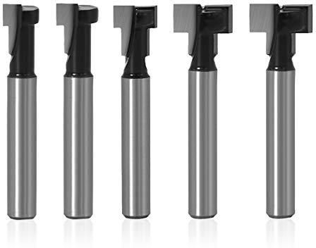 Saipor 5pcs T-Slot Cutter Router Bit 1/4 Inch Shank Keyhole Router Bit Set with 1/4 & 5/16 & 3/8 & 1/2 & 9/16 Inch Blade Diameter for Wood Hex Bolt T-Track Slotting Wood Milling Cutter