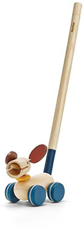 PlanToys Ziehspielzeug und Schiebespielzeug Hund - Schiebetier Hund - Nachziehtiere ab 1 Jahr aus Holz - Nachziehspielzeug 3-in-1 - Holzspielzeug