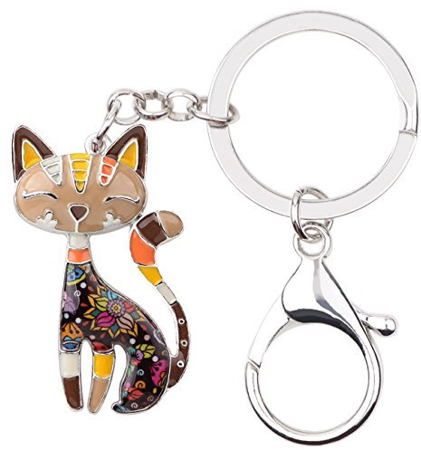NEWEI Porte-clés En émail En Forme De Chat Pour Femme Et Fille - Cadeau Avec Pendentif Creux (Marron)