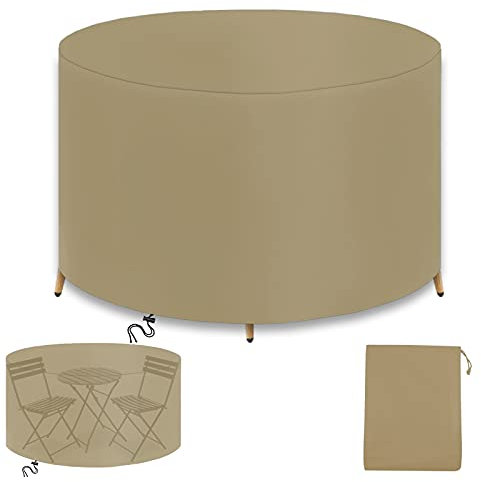 WXQOZLY Gartenmöbel Abdeckung,120x90cm Rund Schutzhülle für Gartentisch，Abdeckhaube Schutzhülle Abdeckplane für Gartenmöbel,420D Oxford Gewebe Wasserdicht, Winddicht,UV-Beständiges-Beige