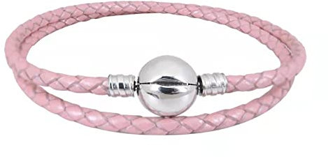 KunBead Jewelry Pink Leather Childrens Kids Charm Bracelet for Women Girls Beads