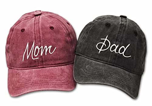 Bestickte Mom and Dad Hats Adjustable Distressed Baseball Caps Red Mama Hat Schwarz Daddy Hat 2 Stück